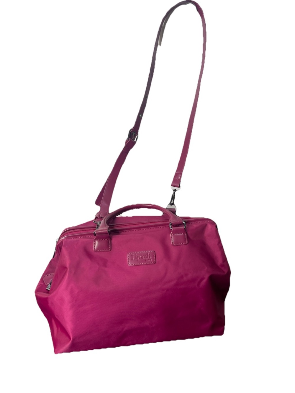 Lipault Paris Lady Plume Bowling Bag Duffle Fuchsia Pink Nylon Crossbody Medium